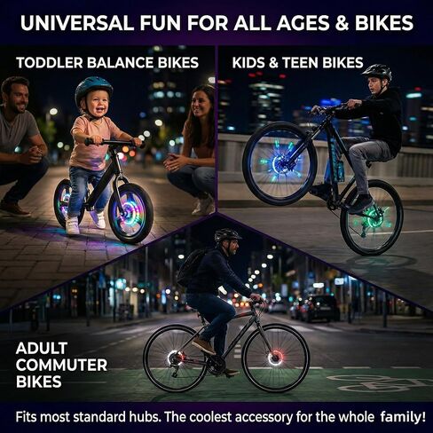 HANZE Rechargeable Bike Wheel Lights – 9 Colors 21 Lighting Modes LED Hub Light, 20H Runtime Motion Activated Bicycle Tire Safety Accessories, Cool Spoke Lights Gifts for Kids Adults (1 Pack) in Kuwait