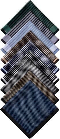 DoreenBeads Handkerchiefs for Men Soft Classic Checkered Striped Cotton Mens Hankies, Pack of 9, 17 x 17 Inches in Kuwait