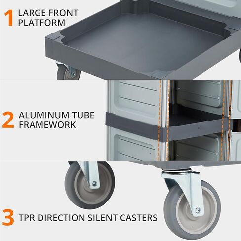 Commercial Janitorial Cart with 2 Cabinet, Traditional Janitorial 3-Shelf Cleaning Cart On Wheels, Plastic Housekeeping Cart with 30 Gallon Bag, 200 Lbs Load Capacity in Saudi Arabia