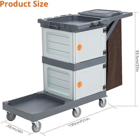 Commercial Janitorial Cart with 2 Cabinet, Traditional Janitorial 3-Shelf Cleaning Cart On Wheels, Plastic Housekeeping Cart with 30 Gallon Bag, 200 Lbs Load Capacity in Saudi Arabia