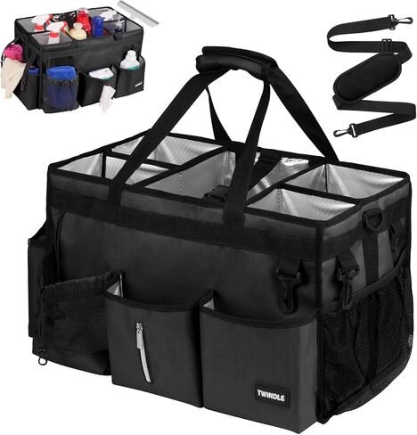 Cleaning Caddy with Wheels, Rolling Cleaning Supplies Organizer with Bottom Board, Dividers & Shoulder Strap, Portable Utility Tote with Small Trolley, Rose Pink in Saudi Arabia