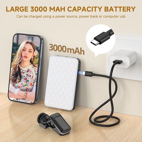 Selfie Light ، 120 LED قابلة لإعادة الشحن 3000 مللي أمبير في الساعة مقطع فيديو ملء صورة شخصية مع مقطع هاتف قابل للفصل ، CRI 95+ ضوء الهاتف ، تصل إلى 9000K ضوء درجة حرارة اللون للهاتف للمؤتمر ، الصورة ، الماكياج in Kuwait