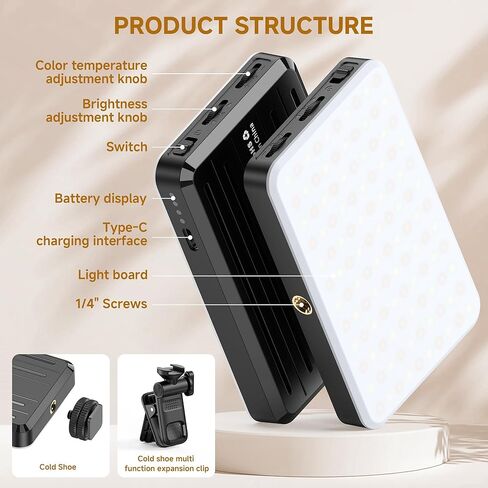 Selfie Light ، 120 LED قابلة لإعادة الشحن 3000 مللي أمبير في الساعة مقطع فيديو ملء صورة شخصية مع مقطع هاتف قابل للفصل ، CRI 95+ ضوء الهاتف ، تصل إلى 9000K ضوء درجة حرارة اللون للهاتف للمؤتمر ، الصورة ، الماكياج in Kuwait