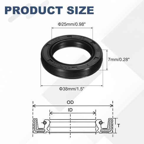 uxcell 2Pcs Oil Seal, 25x38x7mm TC Nitrile Rubber Double Lip Cover with Hook Kit and Spring for Mechanical Automobile Bearing Shaft, Black in Saudi Arabia