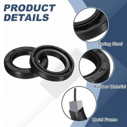 uxcell 2Pcs Oil Seal, 25x38x7mm TC Nitrile Rubber Double Lip Cover with Hook Kit and Spring for Mechanical Automobile Bearing Shaft, Black in Saudi Arabia