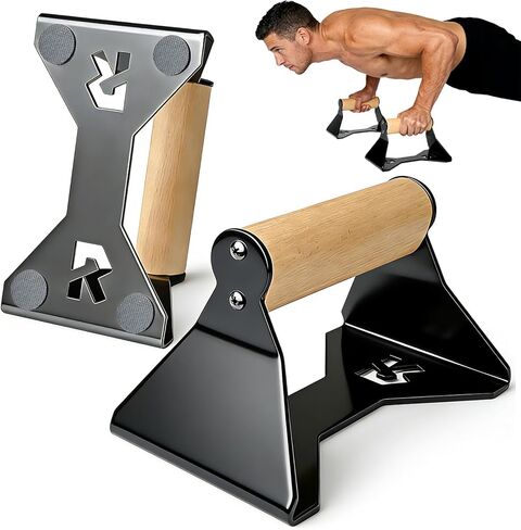Rocalt Parallettes Push Up Handles - 550LBS Ergonomic Beech Wood Push Up Bars, Heavy Duty Steel Calisthenics Equipment for Home Gym, Anti-Slip Push Up Stands No Wrist Pain in Kuwait