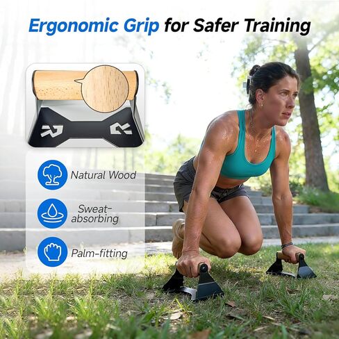 Rocalt Parallettes Push Up Handles - 550LBS Ergonomic Beech Wood Push Up Bars, Heavy Duty Steel Calisthenics Equipment for Home Gym, Anti-Slip Push Up Stands No Wrist Pain in Kuwait