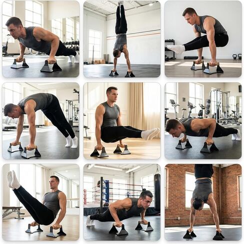 Rocalt Parallettes Push Up Handles - 550LBS Ergonomic Beech Wood Push Up Bars, Heavy Duty Steel Calisthenics Equipment for Home Gym, Anti-Slip Push Up Stands No Wrist Pain in Kuwait