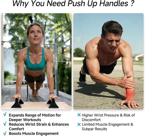 Rocalt Parallettes Push Up Handles - 550LBS Ergonomic Beech Wood Push Up Bars, Heavy Duty Steel Calisthenics Equipment for Home Gym, Anti-Slip Push Up Stands No Wrist Pain in Kuwait