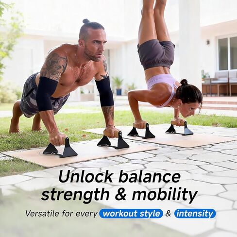 Rocalt Parallettes Push Up Handles - 550LBS Ergonomic Beech Wood Push Up Bars, Heavy Duty Steel Calisthenics Equipment for Home Gym, Anti-Slip Push Up Stands No Wrist Pain in Kuwait