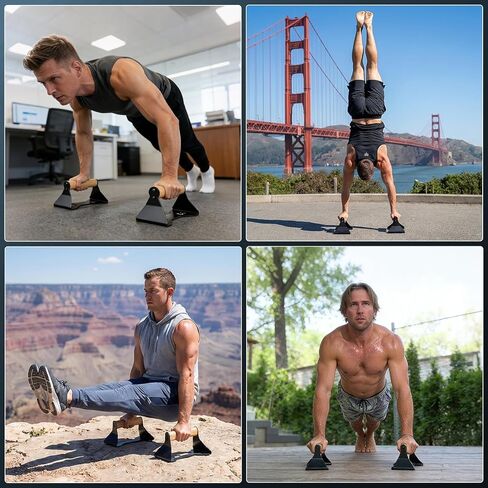 Rocalt Parallettes Push Up Handles - 550LBS Ergonomic Beech Wood Push Up Bars, Heavy Duty Steel Calisthenics Equipment for Home Gym, Anti-Slip Push Up Stands No Wrist Pain in Kuwait