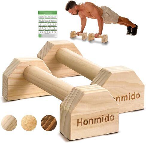 Wooden Parallettes 2 PCS Push Up Stand For Floor Calisthenics Bars Home, Handles Handstand Blocks Beech & Pine Wood Pushup Non-Slip Base Parallel Exercise Equipment For MenTrainers in Saudi Arabia