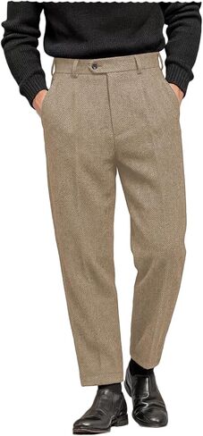 Men's Tweed Pants Herringbone Thick Wool Pleated Front Dress Suit Vintage Trousers in Kuwait