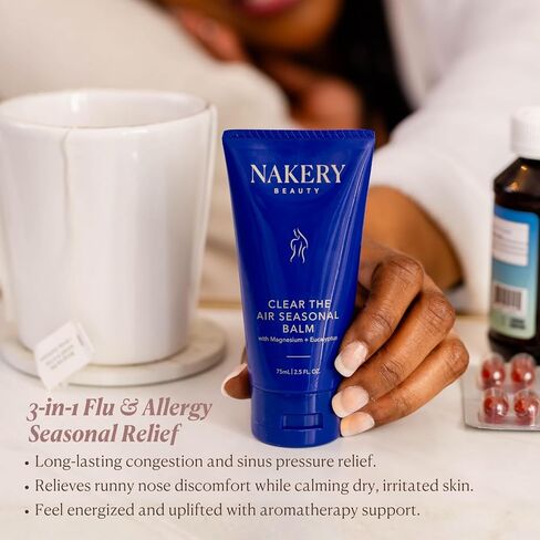 Nakery Clear The Air Seasonal Balm, Sinus Relief Balm for Congestion, Natural Chest Rub for Colds & Flu, Clean Skincare with Eucalyptus, Menthol & Shea Butter, Soothing Botanical Vapor Rub in Kuwait