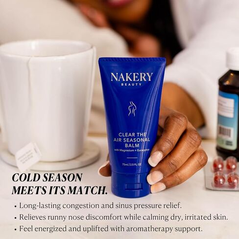 Nakery Clear The Air Seasonal Balm, Sinus Relief Balm for Congestion, Natural Chest Rub for Colds & Flu, Clean Skincare with Eucalyptus, Menthol & Shea Butter, Soothing Botanical Vapor Rub in Kuwait