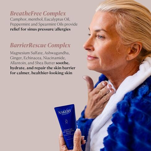 Nakery Clear The Air Seasonal Balm, Sinus Relief Balm for Congestion, Natural Chest Rub for Colds & Flu, Clean Skincare with Eucalyptus, Menthol & Shea Butter, Soothing Botanical Vapor Rub in Kuwait