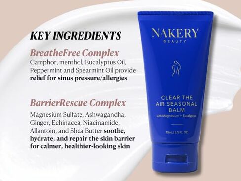 Nakery Clear The Air Seasonal Balm, Sinus Relief Balm for Congestion, Natural Chest Rub for Colds & Flu, Clean Skincare with Eucalyptus, Menthol & Shea Butter, Soothing Botanical Vapor Rub in Kuwait