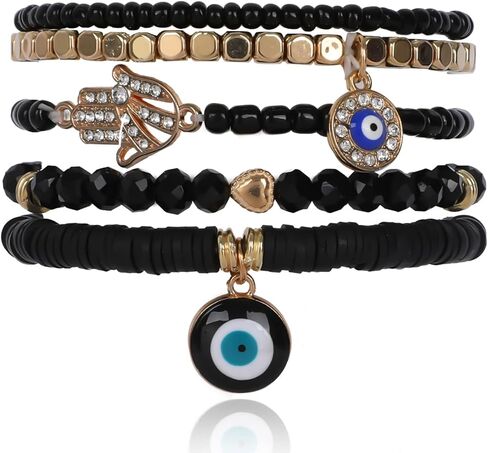 Stackble Beaded Bracelets for Women Boho Colorful Glass Faceted Beads Bracelets Natural Stone Gemstone Plastic Pearl Seed Beads Ball Beads Handmade Stretch Friendship Bracelets Bohemian Jewelry Gift in Saudi Arabia