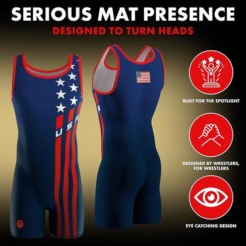 Rising Star Wrestling Singlet-Navy-Red-S in Saudi Arabia
