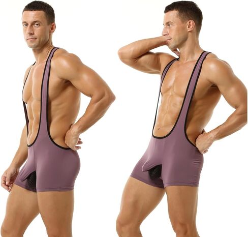 Men's Ice Silk Bodysuit Leotard Mesh Bulge Pouch Bikini Briefs Underwear Wrestling Singlet in Saudi Arabia