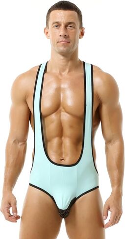 Men's Ice Silk Bodysuit Leotard Mesh Bulge Pouch Bikini Briefs Underwear Wrestling Singlet in Saudi Arabia