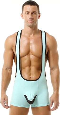 Men's Ice Silk Bodysuit Leotard Mesh Bulge Pouch Bikini Briefs Underwear Wrestling Singlet in Saudi Arabia
