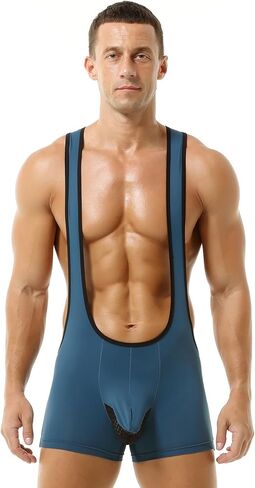 Men's Ice Silk Bodysuit Leotard Mesh Bulge Pouch Bikini Briefs Underwear Wrestling Singlet in Saudi Arabia