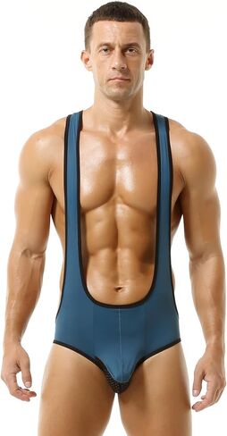 Men's Ice Silk Bodysuit Leotard Mesh Bulge Pouch Bikini Briefs Underwear Wrestling Singlet in Saudi Arabia