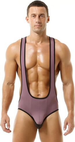 Men's Ice Silk Bodysuit Leotard Mesh Bulge Pouch Bikini Briefs Underwear Wrestling Singlet in Saudi Arabia