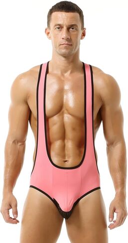 Men's Ice Silk Bodysuit Leotard Mesh Bulge Pouch Bikini Briefs Underwear Wrestling Singlet in Saudi Arabia
