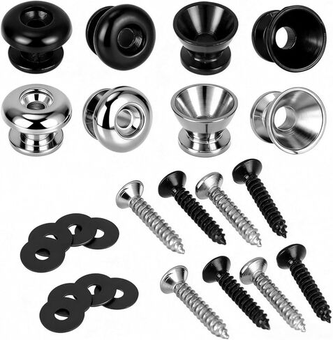 8 Packs Guitar Strap Locks, 4 Trumpet & 4 Mushroom Head Style Buttons with End Pins & Washers for Electric Instrument Bass Acoustic Guitar and Ukulele in Saudi Arabia