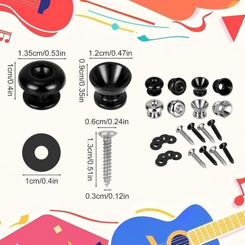 8 Packs Guitar Strap Locks, 4 Trumpet & 4 Mushroom Head Style Buttons with End Pins & Washers for Electric Instrument Bass Acoustic Guitar and Ukulele in Saudi Arabia