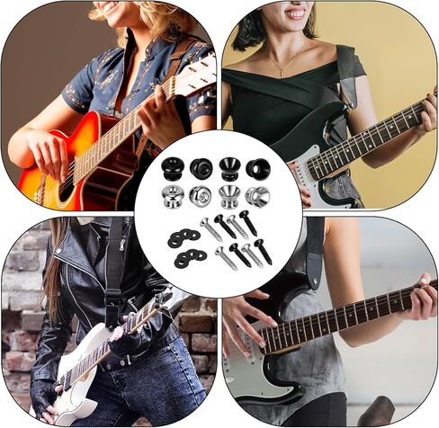 8 Packs Guitar Strap Locks, 4 Trumpet & 4 Mushroom Head Style Buttons with End Pins & Washers for Electric Instrument Bass Acoustic Guitar and Ukulele in Saudi Arabia