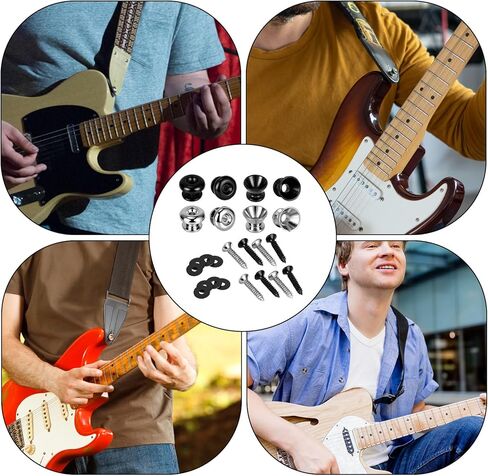 8 Packs Guitar Strap Locks, 4 Trumpet & 4 Mushroom Head Style Buttons with End Pins & Washers for Electric Instrument Bass Acoustic Guitar and Ukulele in Saudi Arabia