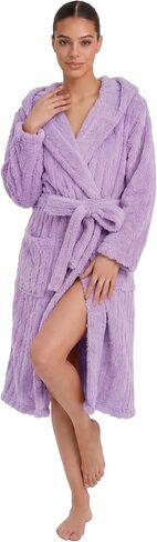 HEARTNICE Fuzzy Soft Robes for Women, Long Plush Hooded Robe Fluffy Warm Bathrobes in Kuwait