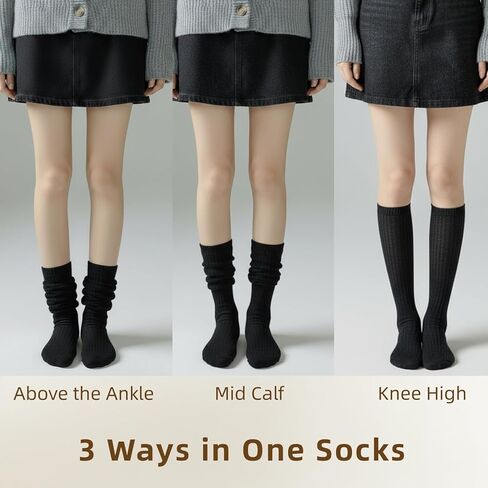 COZYOFFI 4 Pairs Women's Slouch Socks Aesthetic Knee High Scrunch Socks Long Neutral Cotton Knit Fall Socks in Kuwait