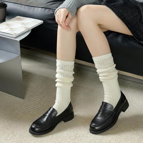 COZYOFFI 4 Pairs Women's Slouch Socks Aesthetic Knee High Scrunch Socks Long Neutral Cotton Knit Fall Socks in Kuwait