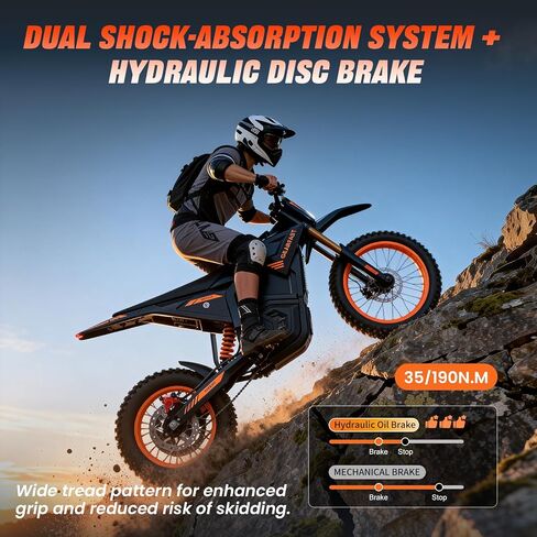 دراجة ترابية كهربائية للمراهقين والبالغين، دراجة نارية إلكترونية بقدرة 3000 واط، بطارية 36 ميلاً في الساعة 48 فولت 24 أمبير في الساعة، نطاق 50 ميلًا، فرامل قرصية هيدروليكية 3 سرعات ونظام تعليق كامل للدراجات الجبلية على الطرق الوعرة لجميع التضاريس in Kuwait