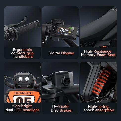 دراجة ترابية كهربائية للمراهقين والبالغين، دراجة نارية إلكترونية بقدرة 3000 واط، بطارية 36 ميلاً في الساعة 48 فولت 24 أمبير في الساعة، نطاق 50 ميلًا، فرامل قرصية هيدروليكية 3 سرعات ونظام تعليق كامل للدراجات الجبلية على الطرق الوعرة لجميع التضاريس in Kuwait