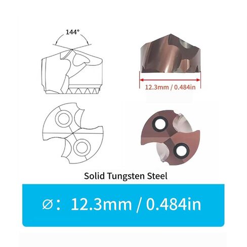 Tungsten Steel Carbide Drilling Insert Saber-Toothed Drill Bit Deep Hole Drilling Tool Holder with Double Hole Internal Cooling (Diameter0.484in/12.3mm) in Kuwait