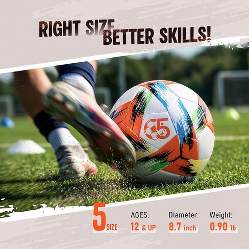 Soccer Ball Size 5 Deflated - Bright Tri-Color Design, Vibrant & Multicolor Indoor/Outdoor Training Sports Ball - Official Size for Kids Youth Teens Adult - Ideal Soccer Gift & Easter Basket Stuffers in Saudi Arabia