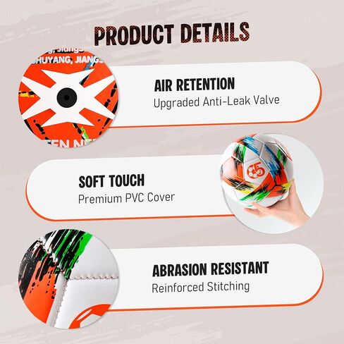 Soccer Ball Size 5 Deflated - Bright Tri-Color Design, Vibrant & Multicolor Indoor/Outdoor Training Sports Ball - Official Size for Kids Youth Teens Adult - Ideal Soccer Gift & Easter Basket Stuffers in Saudi Arabia