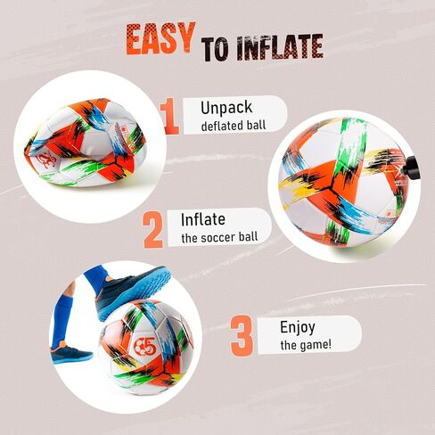 Soccer Ball Size 5 Deflated - Bright Tri-Color Design, Vibrant & Multicolor Indoor/Outdoor Training Sports Ball - Official Size for Kids Youth Teens Adult - Ideal Soccer Gift & Easter Basket Stuffers in Saudi Arabia