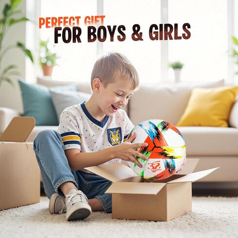 Soccer Ball Size 5 Deflated - Bright Tri-Color Design, Vibrant & Multicolor Indoor/Outdoor Training Sports Ball - Official Size for Kids Youth Teens Adult - Ideal Soccer Gift & Easter Basket Stuffers in Saudi Arabia