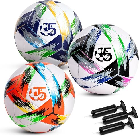Soccer Ball Size 5 Deflated - Bright Tri-Color Design, Vibrant & Multicolor Indoor/Outdoor Training Sports Ball - Official Size for Kids Youth Teens Adult - Ideal Soccer Gift & Easter Basket Stuffers in Saudi Arabia
