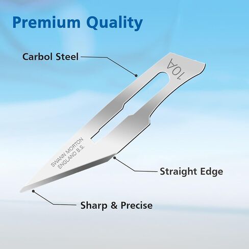 شفرة مشرط جراحي من سوان مورتون #10A - فولاذ كربوني، غير معقمة، أداة احترافية للفنون والحرف اليدوية - صندوق مكون من 100 قطعة (20 عبوة من 5 قطع) in Kuwait