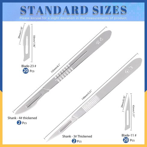 Glarks 44Pcs Surgical Grade Blade with Handle Kit, 40Pcs #11#23 Disposable Surgical Blade Sterile Scalpel Blade with 4Pcs #3#4 Scalpel Knife Handle Set for Biology Lab Anatomy, Practicing Cutting in Saudi Arabia