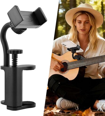 Guitar Phone Holder, 360° Adjustable Mount for Guitars, Ukuleles & Basses (6-10.5cm Thick), Hands-Free Sheet Music Stand for Video Recording, Live Streaming & Online Teaching in Saudi Arabia