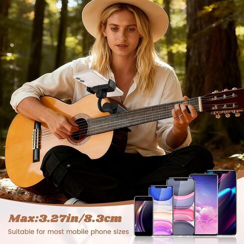 Guitar Phone Holder, 360° Adjustable Mount for Guitars, Ukuleles & Basses (6-10.5cm Thick), Hands-Free Sheet Music Stand for Video Recording, Live Streaming & Online Teaching in Kuwait