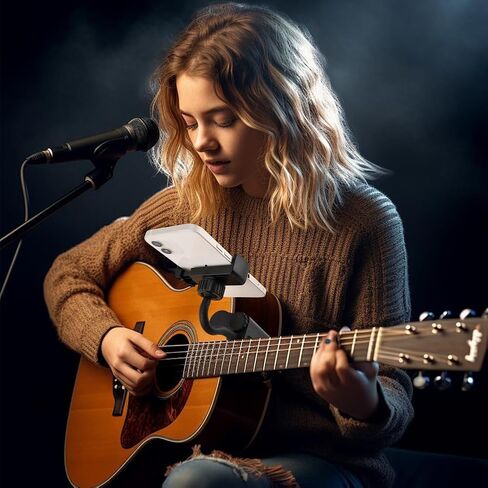 Guitar Phone Holder, 360° Adjustable Mount for Guitars, Ukuleles & Basses (6-10.5cm Thick), Hands-Free Sheet Music Stand for Video Recording, Live Streaming & Online Teaching in Kuwait